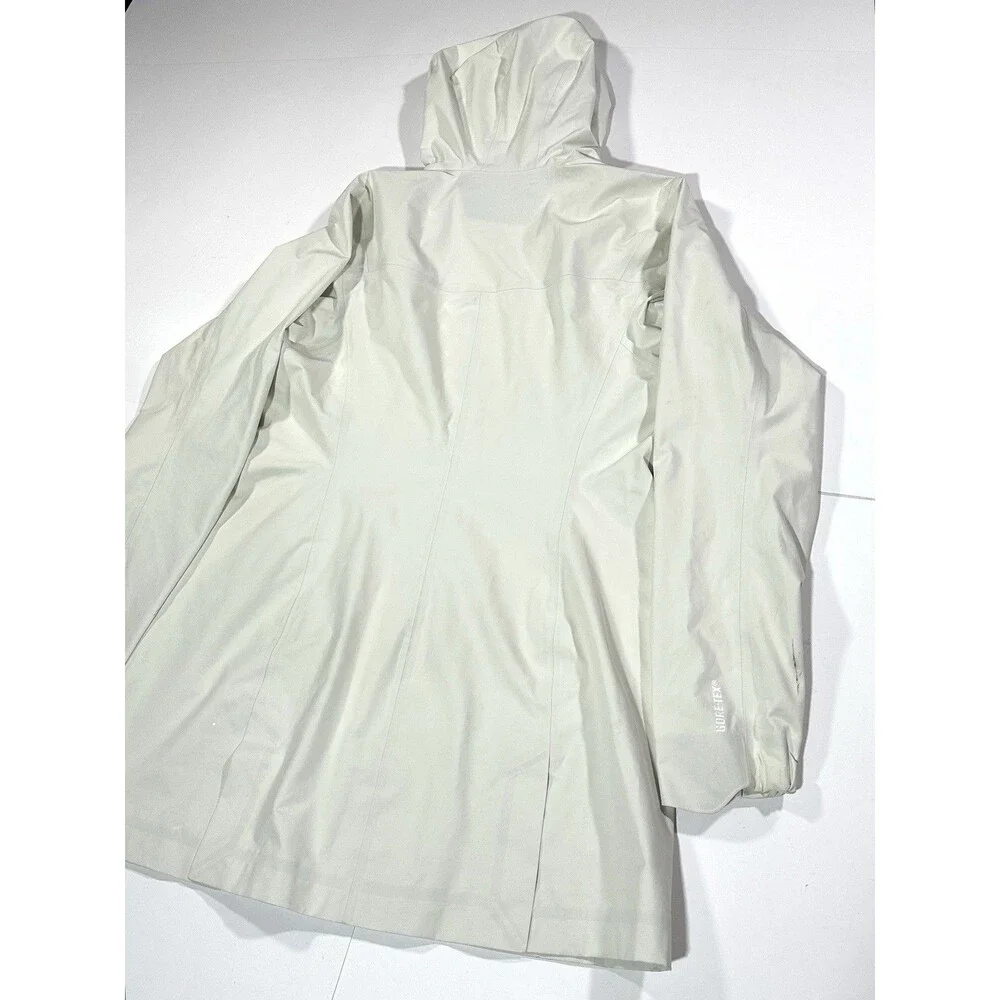 Arc’teryx Goretex Women Rain Jacket White Long Parka Size S Cream Gray Hooded - Picture 13 of 16